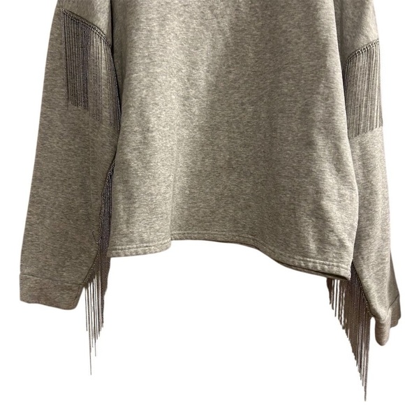 H&M Women's Gray Fringe Long Sleeve Blouse Size M Casual Top - Picture 5 of 10